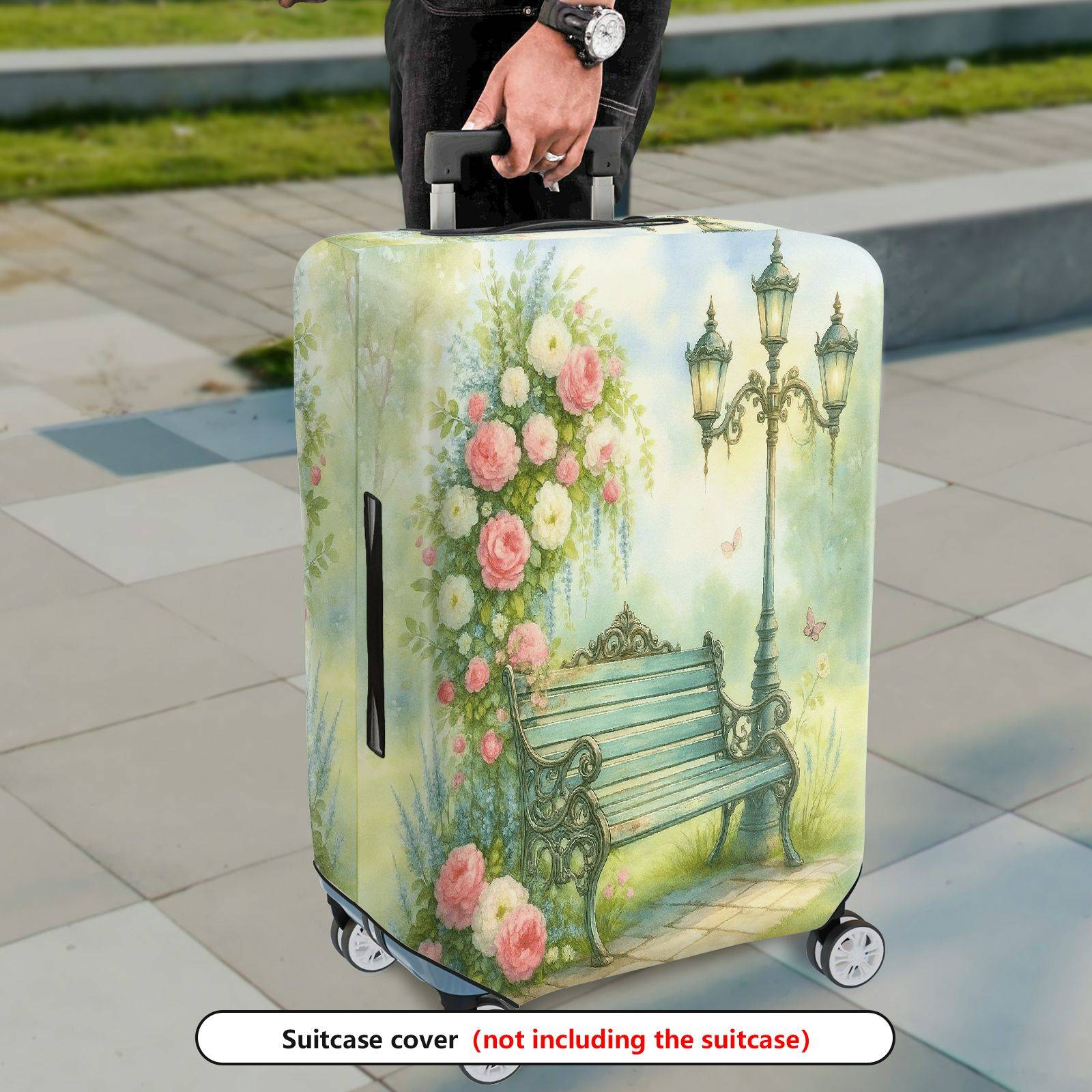 1-Piece Floral Romantic Pastoral Artistic Colorful  Suitcase Luggage Cover, Stretch Protective Sleeve
