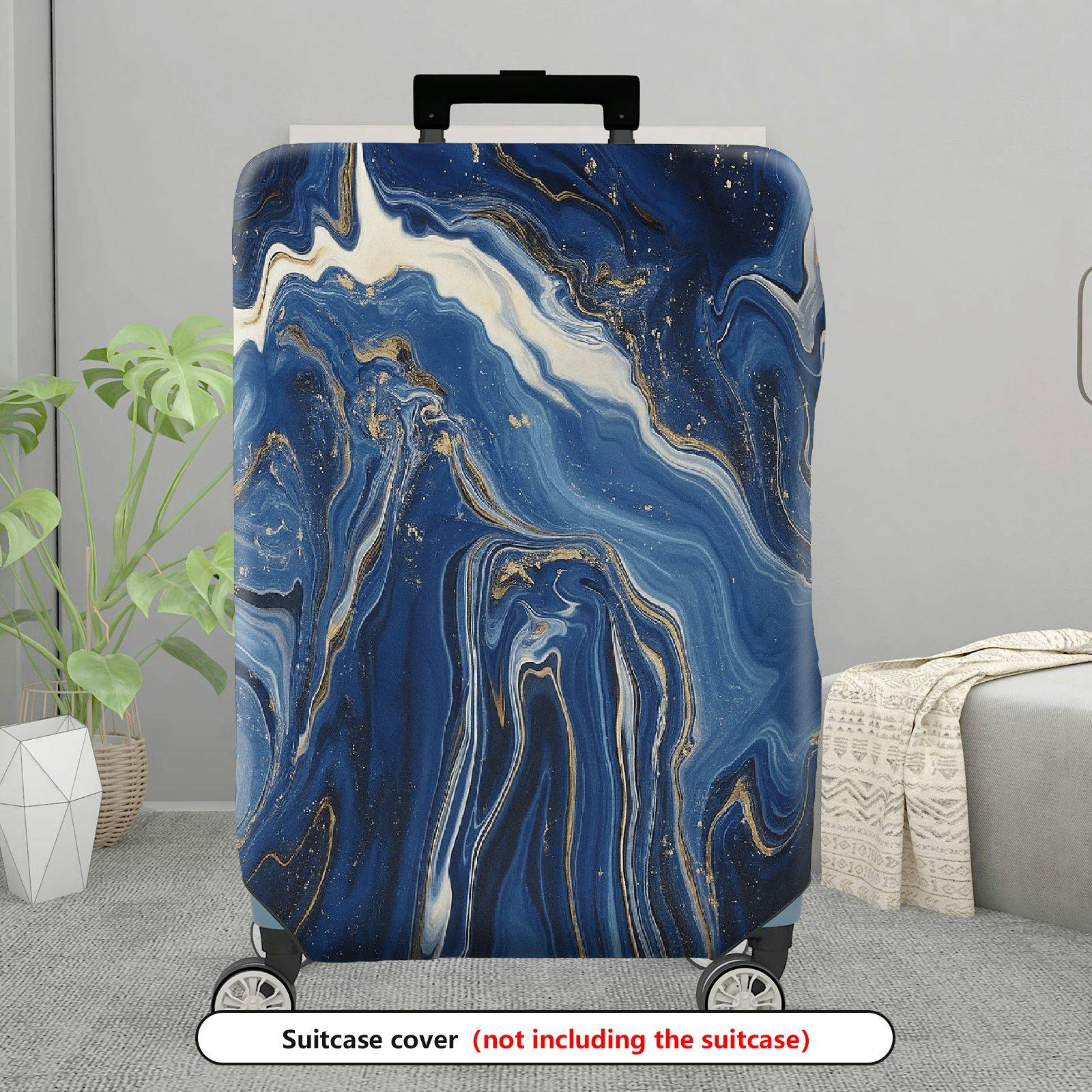 1-Piece Abstract Blue Gold Marble Pattern Art Style Unique Artistic Chic  Suitcase Luggage Cover, Stretch Protective Sleeve
