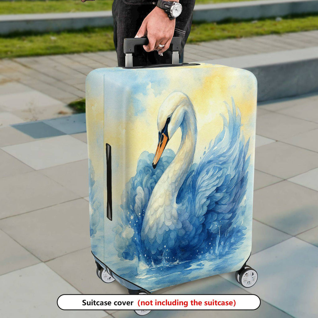 1-Piece Elegant Swan Watercolor Artistic Blue Pastoral  Suitcase Luggage Cover, Stretch Protective Sleeve