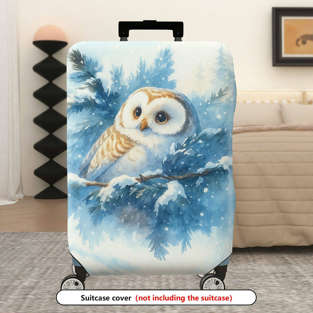 1-Piece Winter Tree Owl Snow Blue Artistic  Suitcase Luggage Cover, Stretch Protective Sleeve
