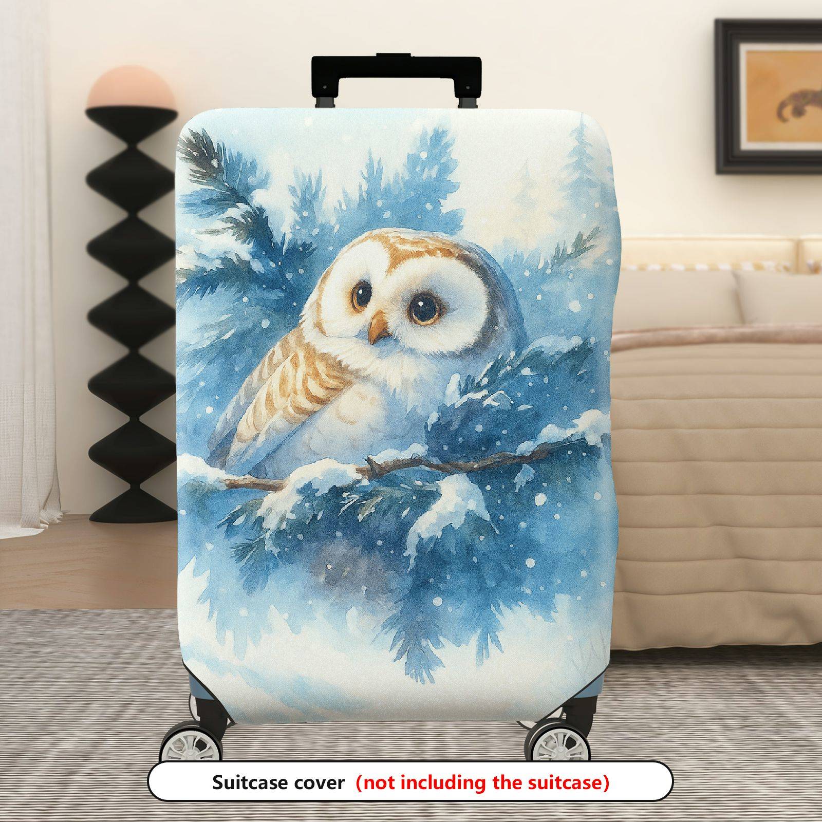 1-Piece Winter Tree Owl Snow Blue Artistic  Suitcase Luggage Cover, Stretch Protective Sleeve