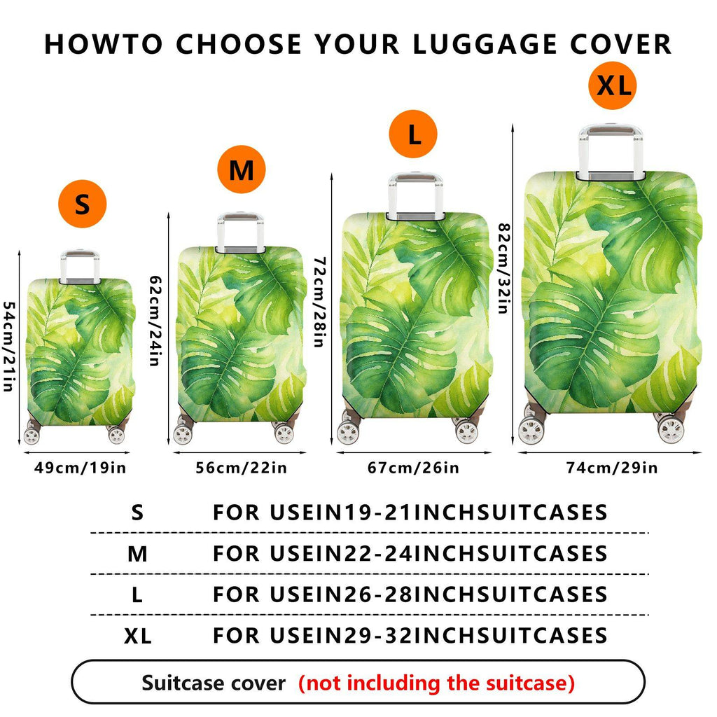 1-Piece Green Leaves Tropical Botanical Plant Nature Art  Suitcase Luggage Cover, Stretch Protective Sleeve