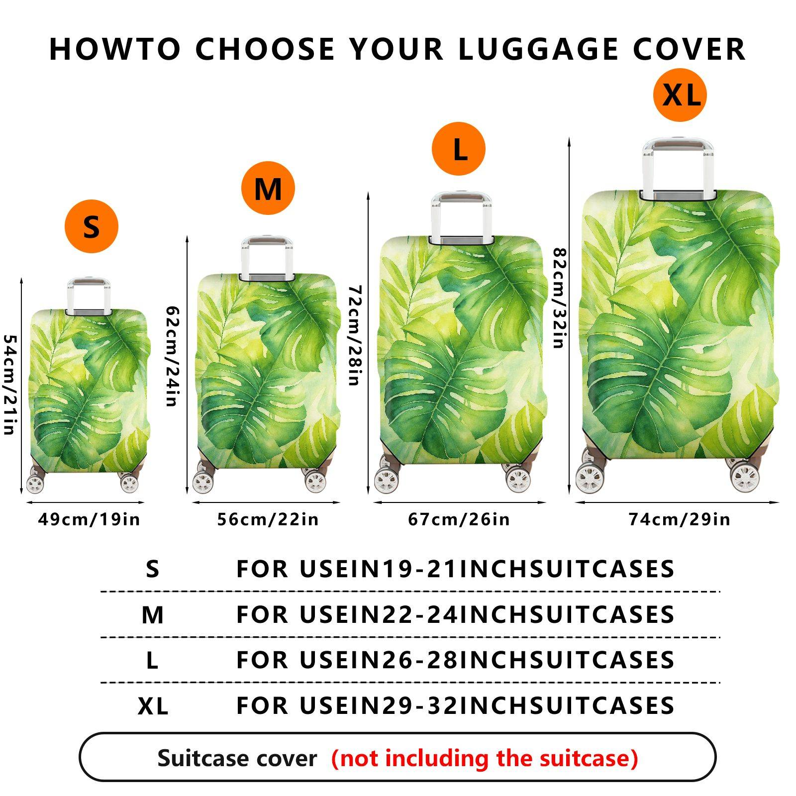 1-Piece Green Leaves Tropical Botanical Plant Nature Art  Suitcase Luggage Cover, Stretch Protective Sleeve