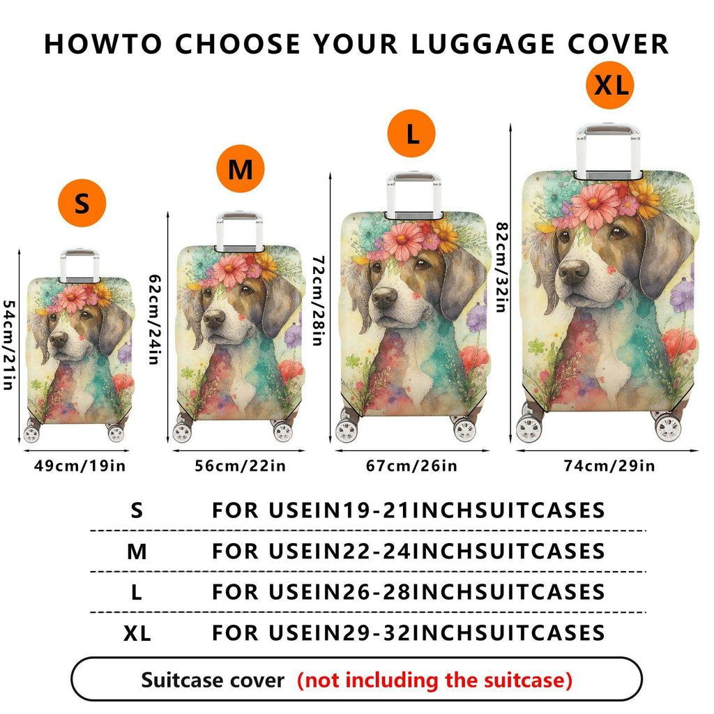 1-Piece Floral Dog Art Watercolor Colorful Artistic  Suitcase Luggage Cover, Stretch Protective Sleeve