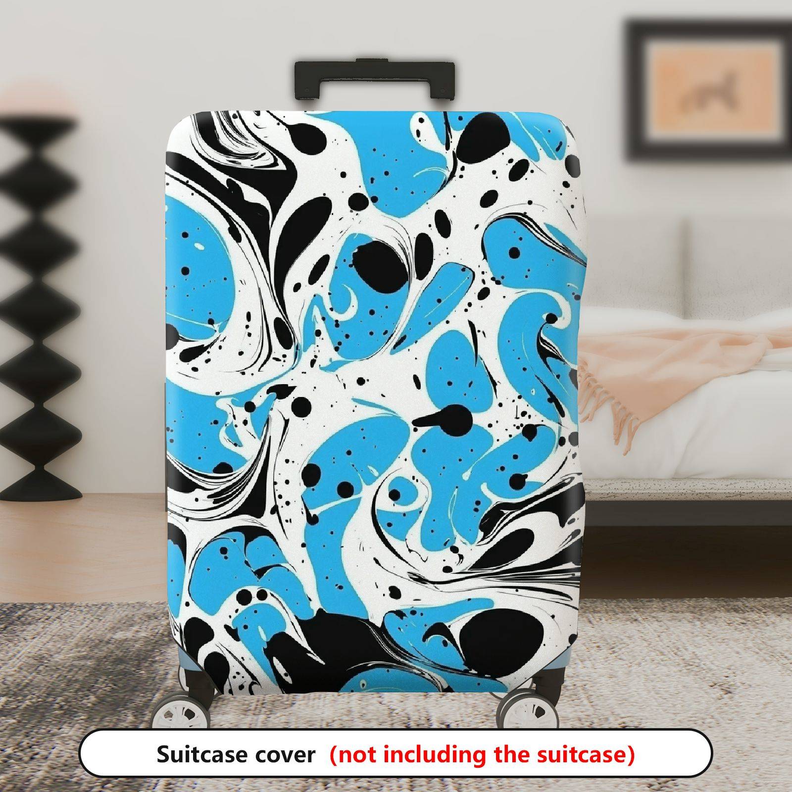 1-Piece Abstract Blue Black White Swirl Artistic Luggage  Suitcase Luggage Cover, Stretch Protective Sleeve