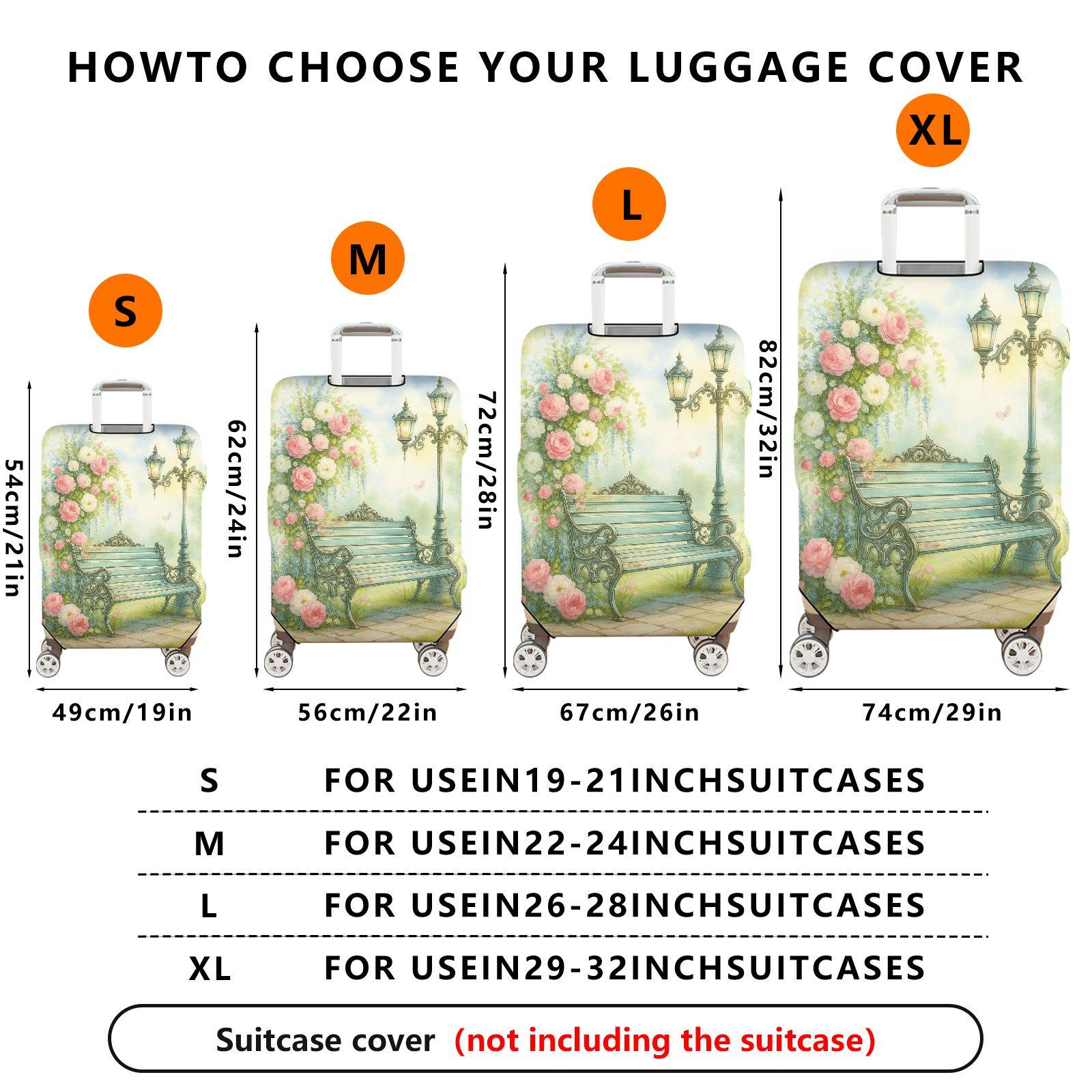 1-Piece Floral Romantic Pastoral Artistic Colorful  Suitcase Luggage Cover, Stretch Protective Sleeve