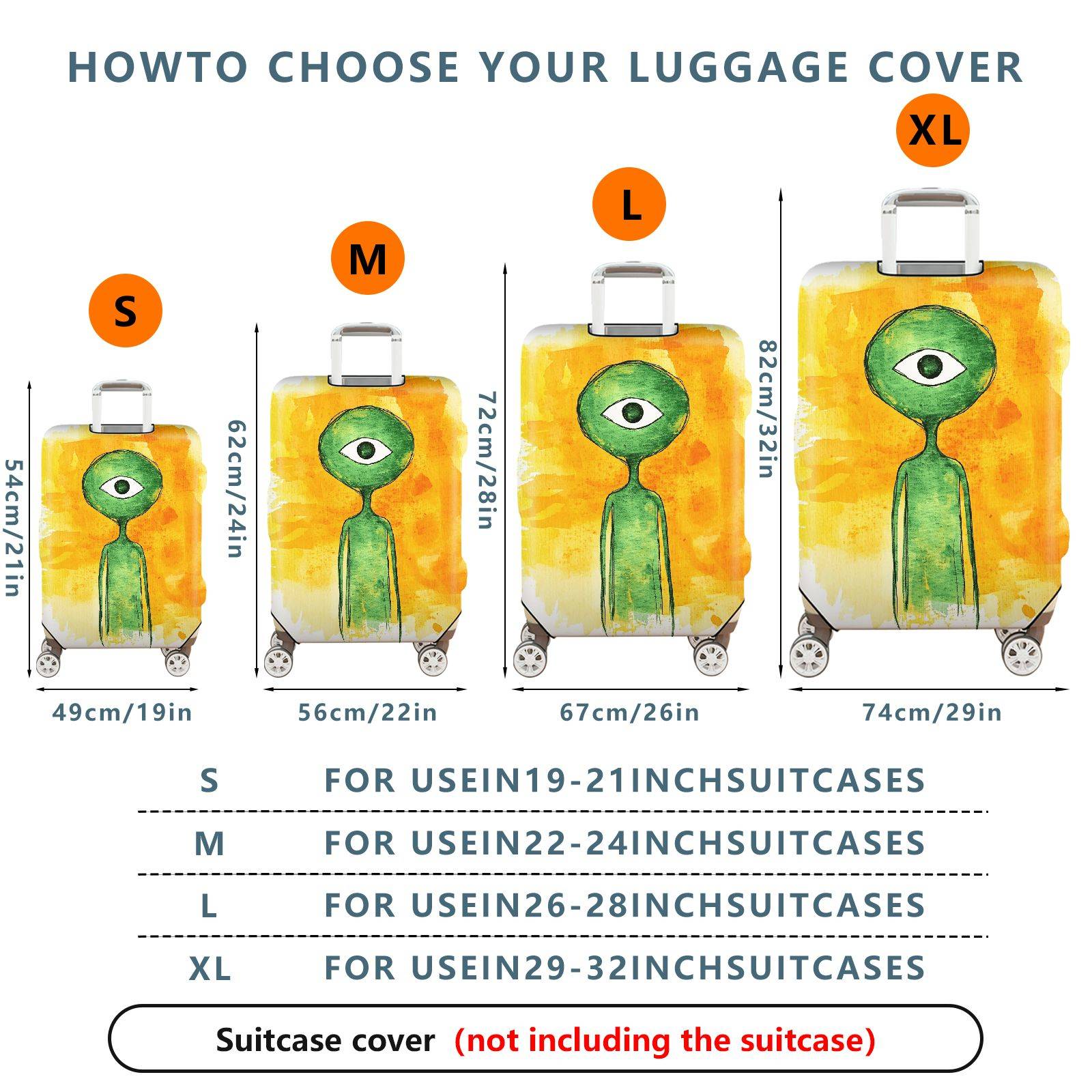 1-Piece Abstract Alien Art Unique Colorful Eye Catching Creative Luggage  Suitcase Luggage Cover, Stretch Protective Sleeve