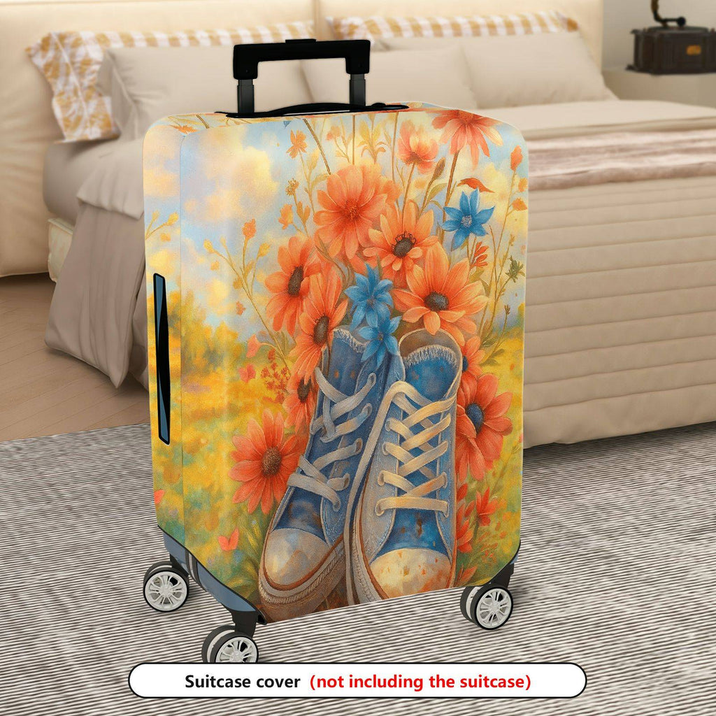 1-Piece Floral Retro Shoes Art Travel Luggage  Suitcase Luggage Cover, Stretch Protective Sleeve