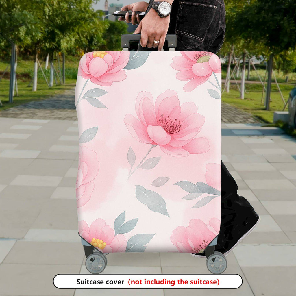 1-Piece Pink Flower Leaf Blossom Pastel Romantic  Suitcase Luggage Cover, Stretch Protective Sleeve