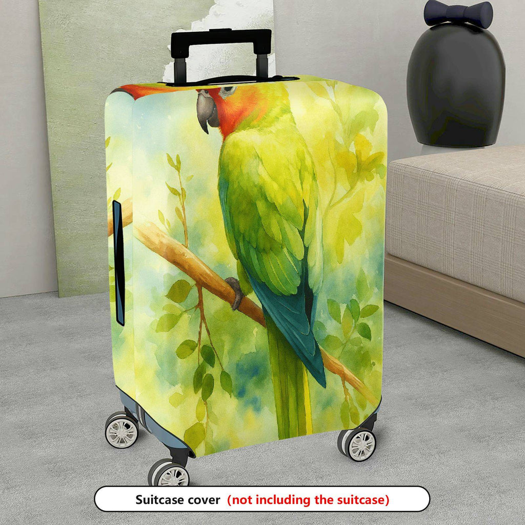 1-Piece Green Parrot Forest Watercolor Artistic Colorful  Suitcase Luggage Cover, Stretch Protective Sleeve