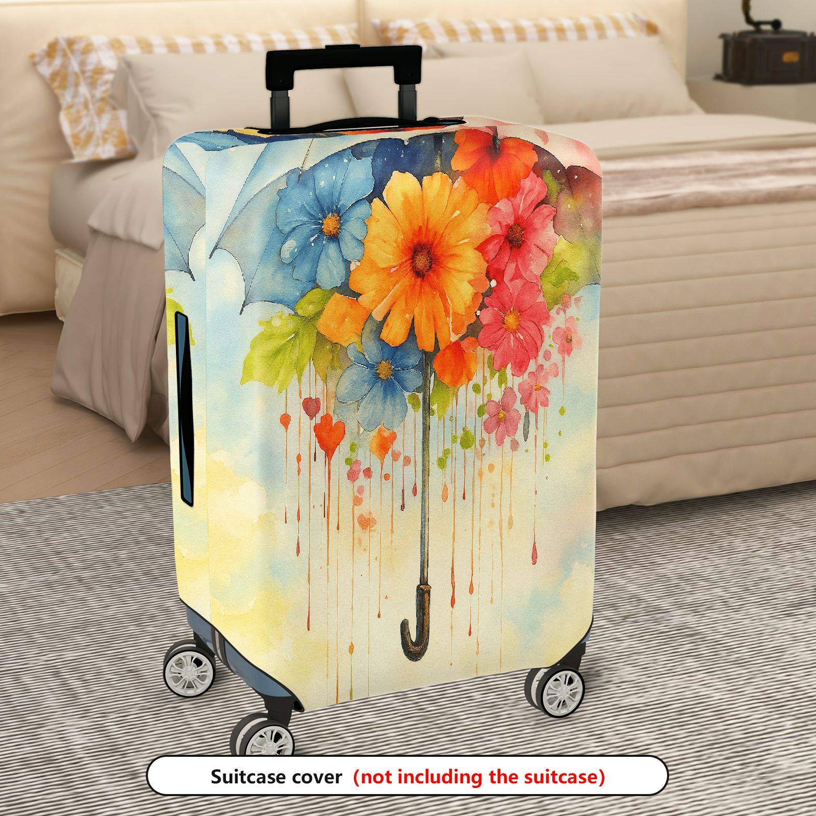 1-Piece Floral Umbrella Watercolor Art Colorful  Suitcase Luggage Cover, Stretch Protective Sleeve
