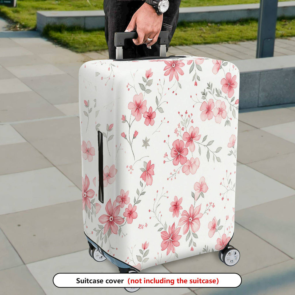 1-Piece Floral Pattern Pink Flower Nature Leaf Botanical Art  Suitcase Luggage Cover, Stretch Protective Sleeve