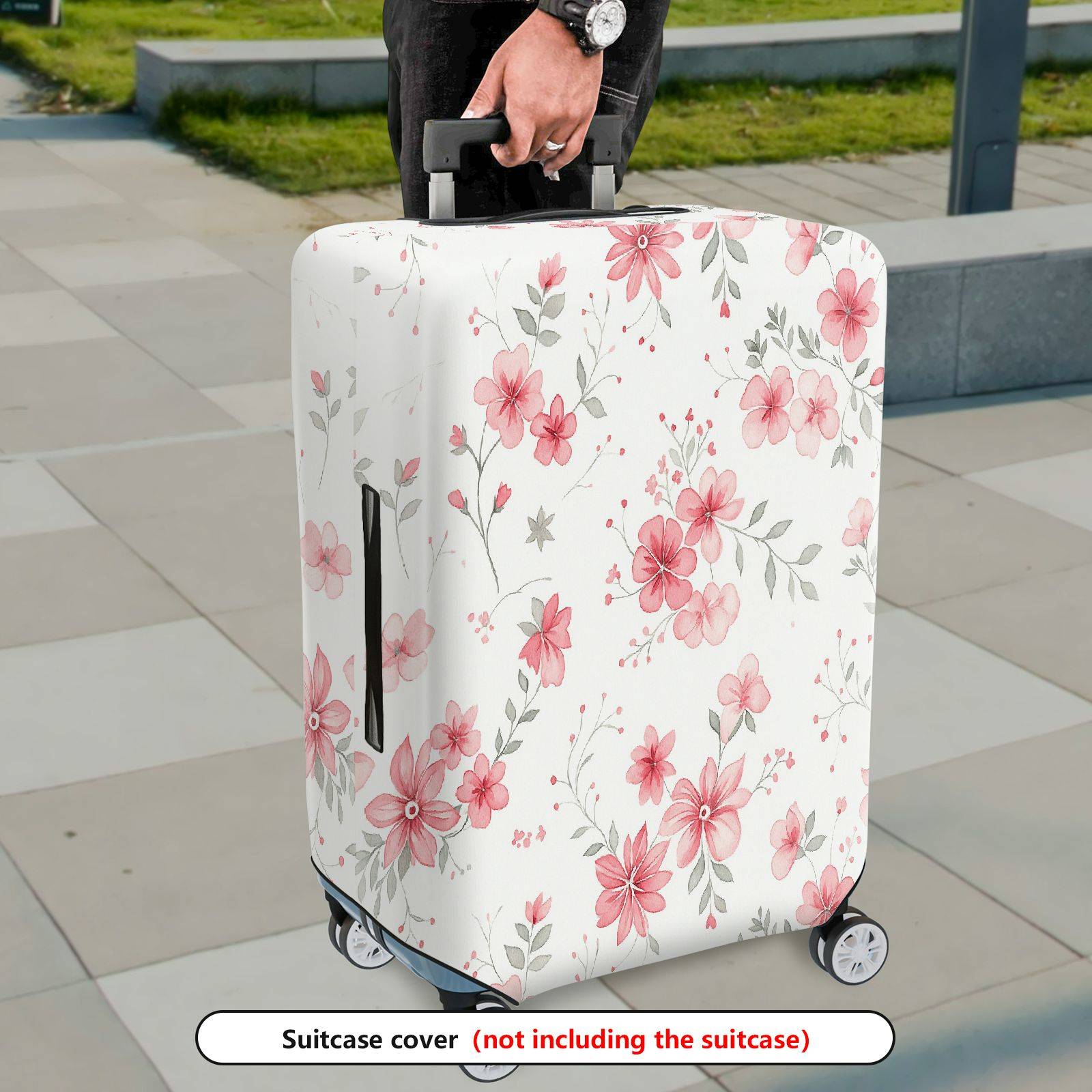 1-Piece Floral Pattern Pink Flower Nature Leaf Botanical Art  Suitcase Luggage Cover, Stretch Protective Sleeve