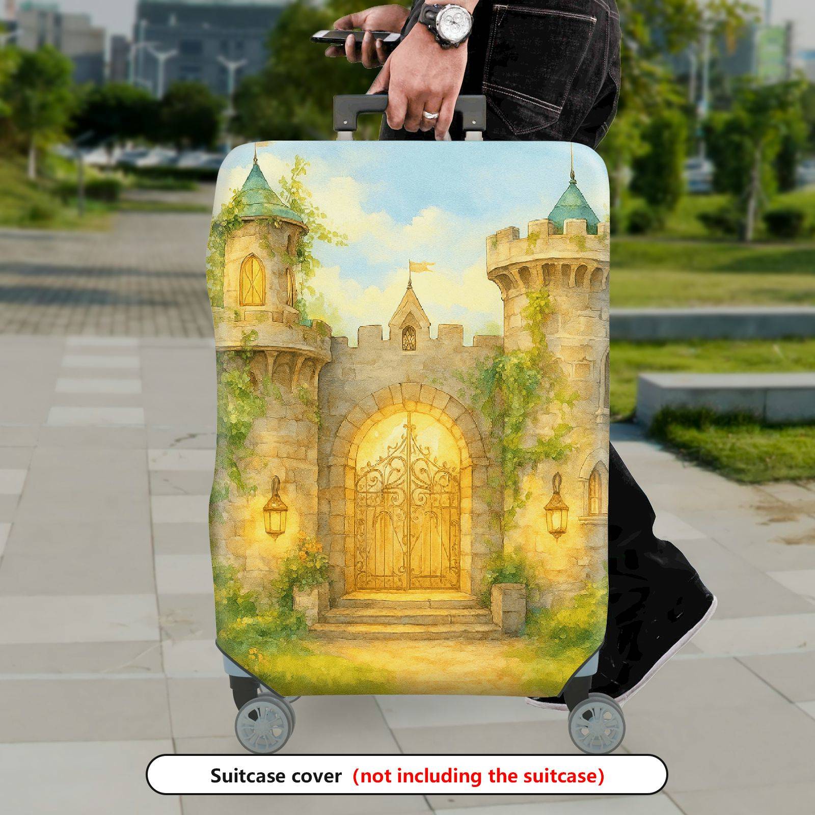 1-Piece Castle Vintage Artistic Fantasy Fairytale Scenic  Suitcase Luggage Cover, Stretch Protective Sleeve
