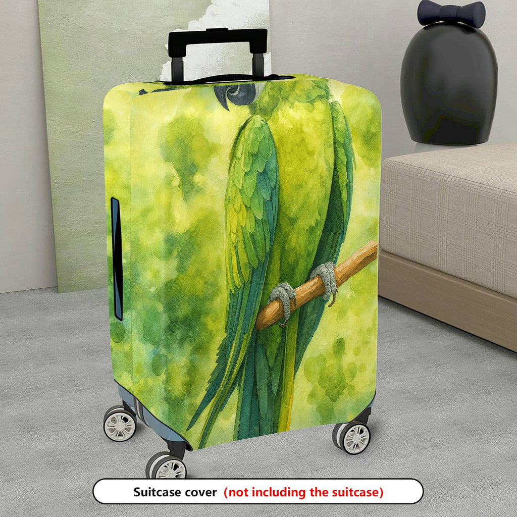 1-Piece Green Parrot Leaf Tree Artistic Nature  Suitcase Luggage Cover, Stretch Protective Sleeve