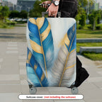 1-Piece Blue Beige Feather Golden Artistic Floral Abstract  Suitcase Luggage Cover, Stretch Protective Sleeve