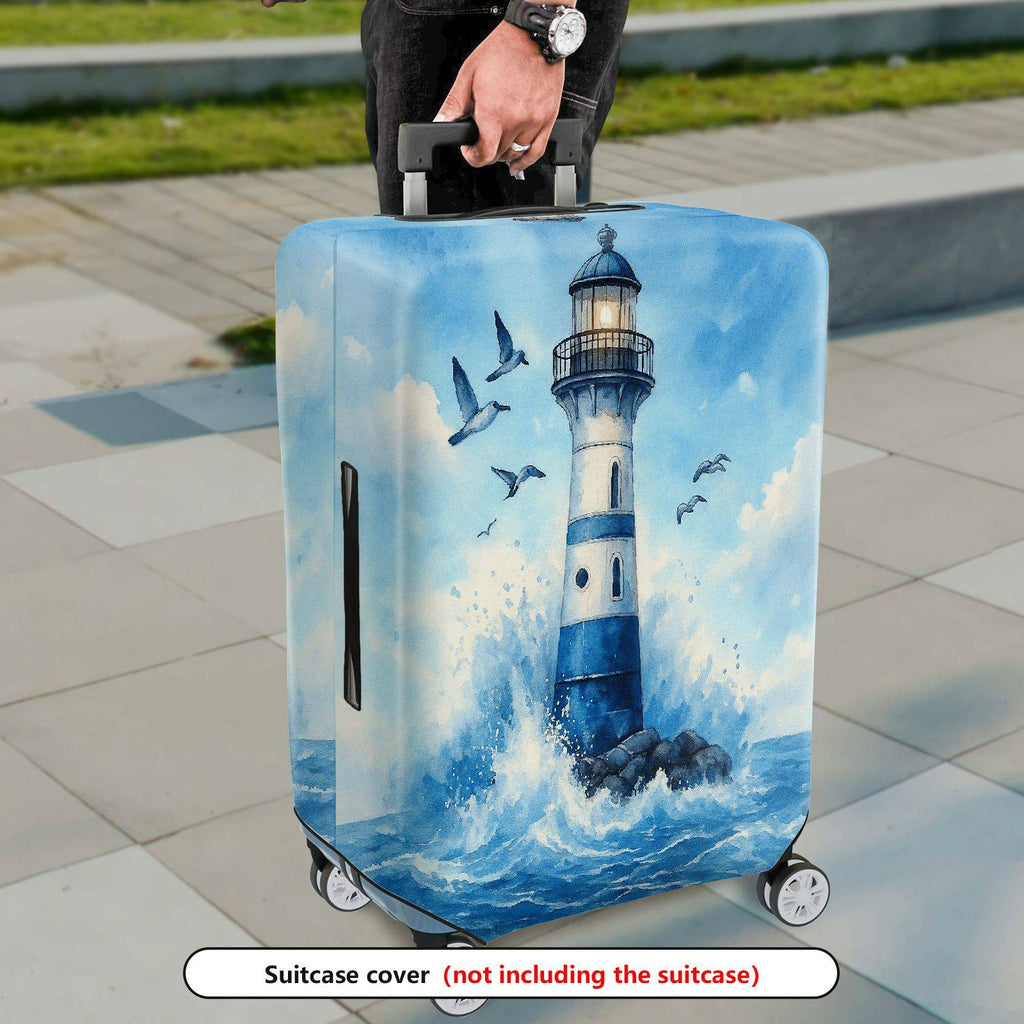 1-Piece Lighthouse Seascape Waves Birds Ocean Nautical  Suitcase Luggage Cover, Stretch Protective Sleeve