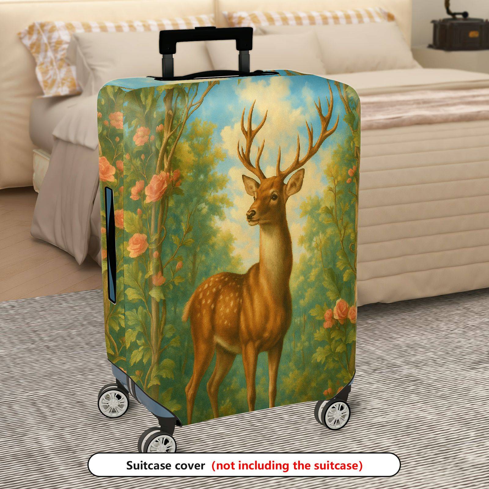 1-Piece Deer Flowers Forest Nature Scenic  Suitcase Luggage Cover, Stretch Protective Sleeve