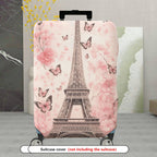 1-Piece Eiffel Tower Butterfly Flower Pink Romantic Paris  Suitcase Luggage Cover, Stretch Protective Sleeve