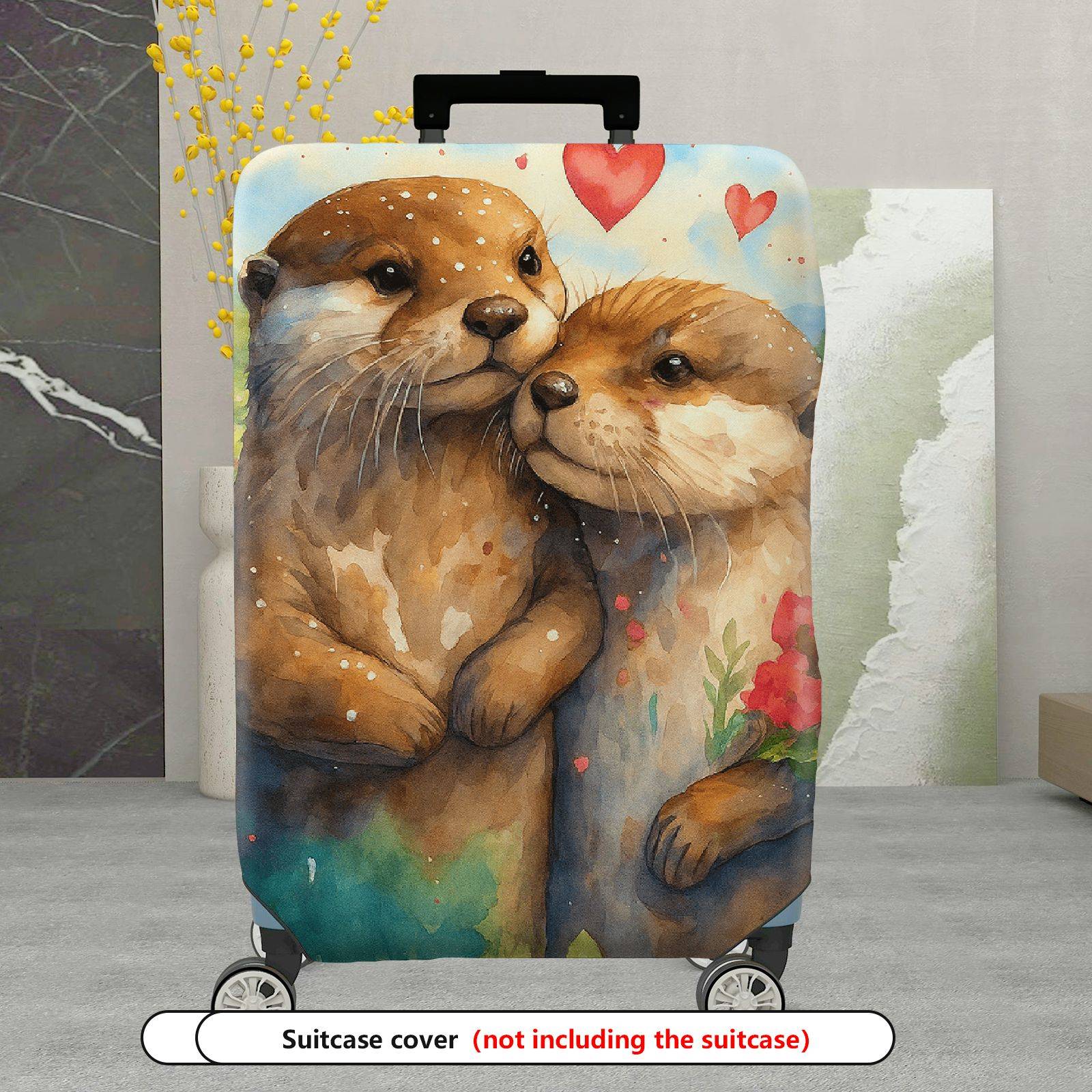 1-Piece Otter Nature Love Floral Art  Suitcase Luggage Cover, Stretch Protective Sleeve