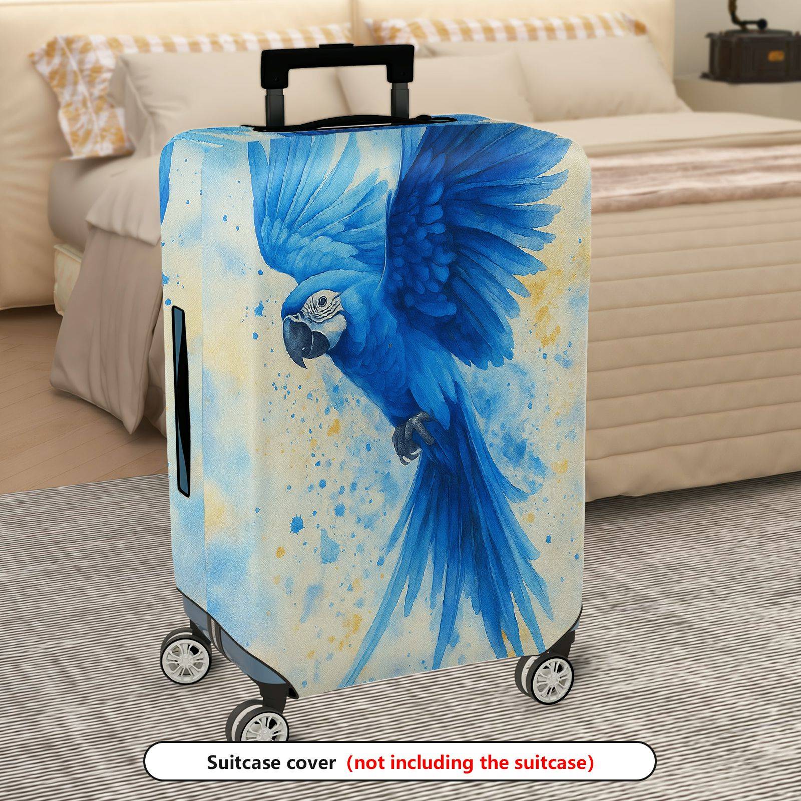 1-Piece Blue Parrot Art Design Colorful Stylish Elegant Vibrant  Suitcase Luggage Cover, Stretch Protective Sleeve
