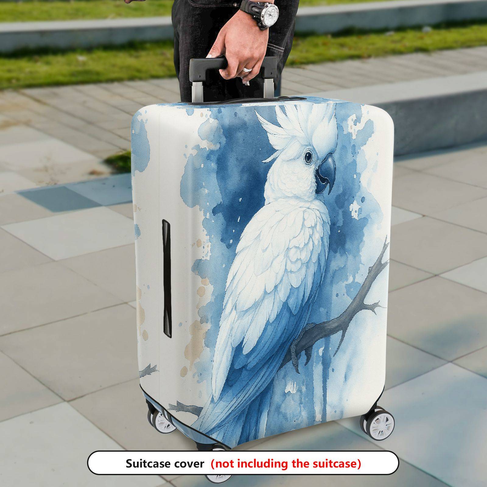1-Piece Blue Parrot Artistic Watercolor Bird Tree  Suitcase Luggage Cover, Stretch Protective Sleeve