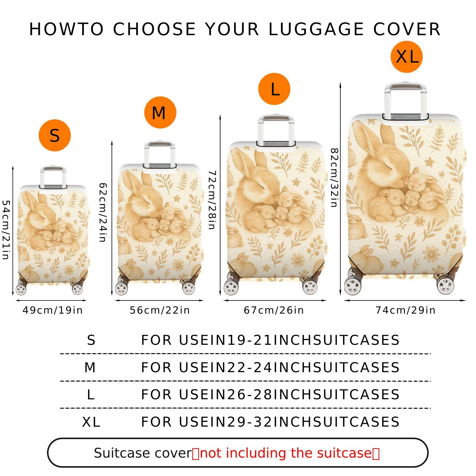 1-Piece Rabbit Floral Cute Adorable Animal Spring  Suitcase Luggage Cover, Stretch Protective Sleeve