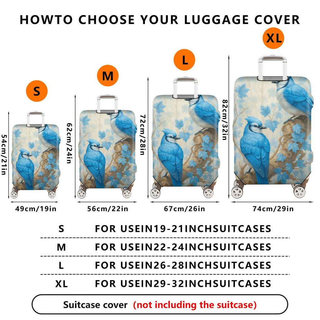 1-Piece Blue Bird Nature Leaves Floral Artistic  Suitcase Luggage Cover, Stretch Protective Sleeve