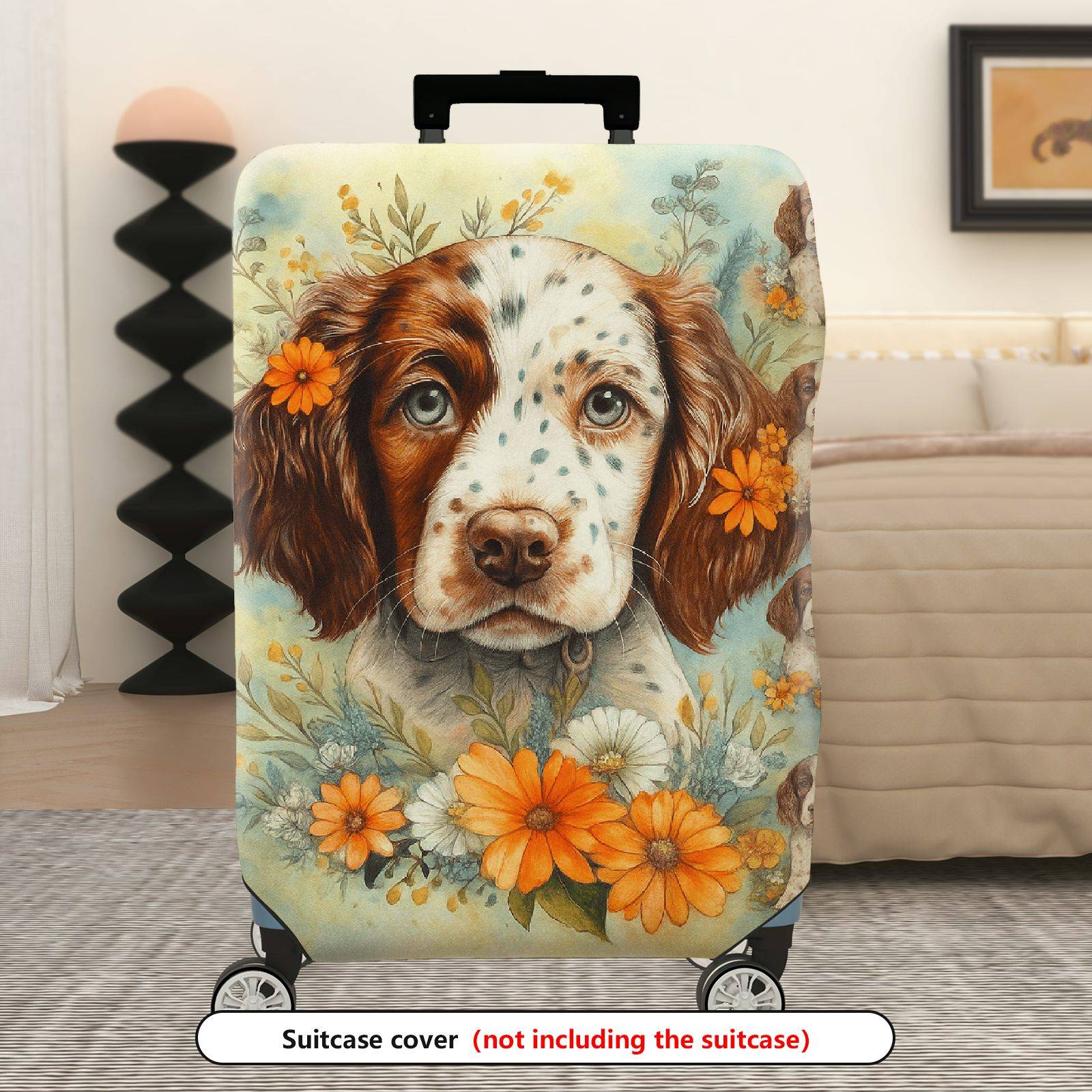 1-Piece Dog Floral Artistic Luggage Travel Design  Suitcase Luggage Cover, Stretch Protective Sleeve