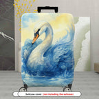 1-Piece Elegant Swan Watercolor Artistic Blue Pastoral  Suitcase Luggage Cover, Stretch Protective Sleeve
