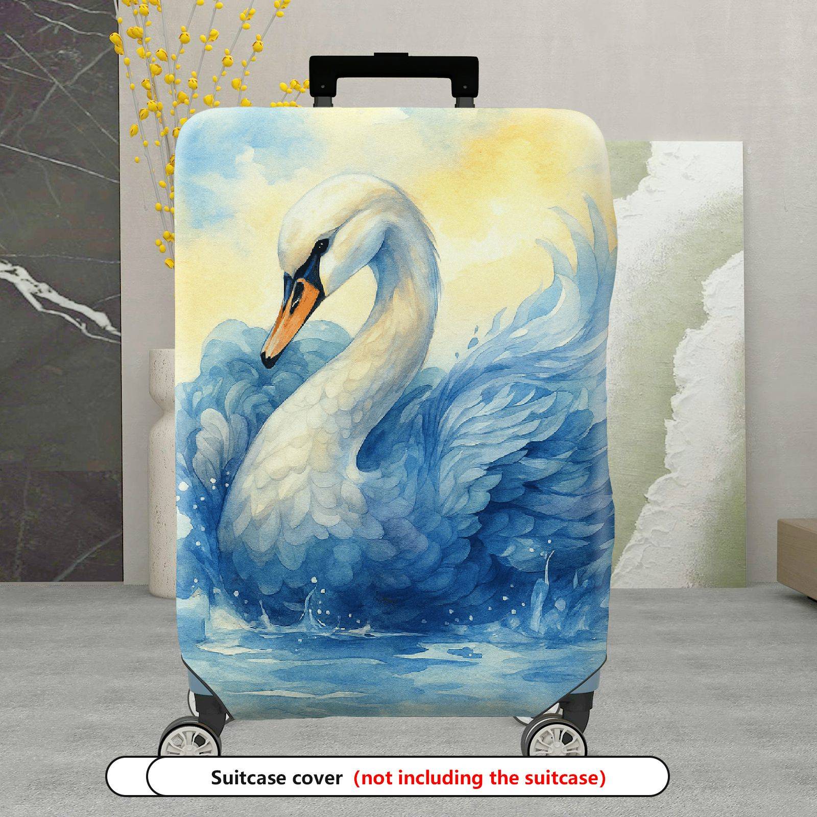1-Piece Elegant Swan Watercolor Artistic Blue Pastoral  Suitcase Luggage Cover, Stretch Protective Sleeve