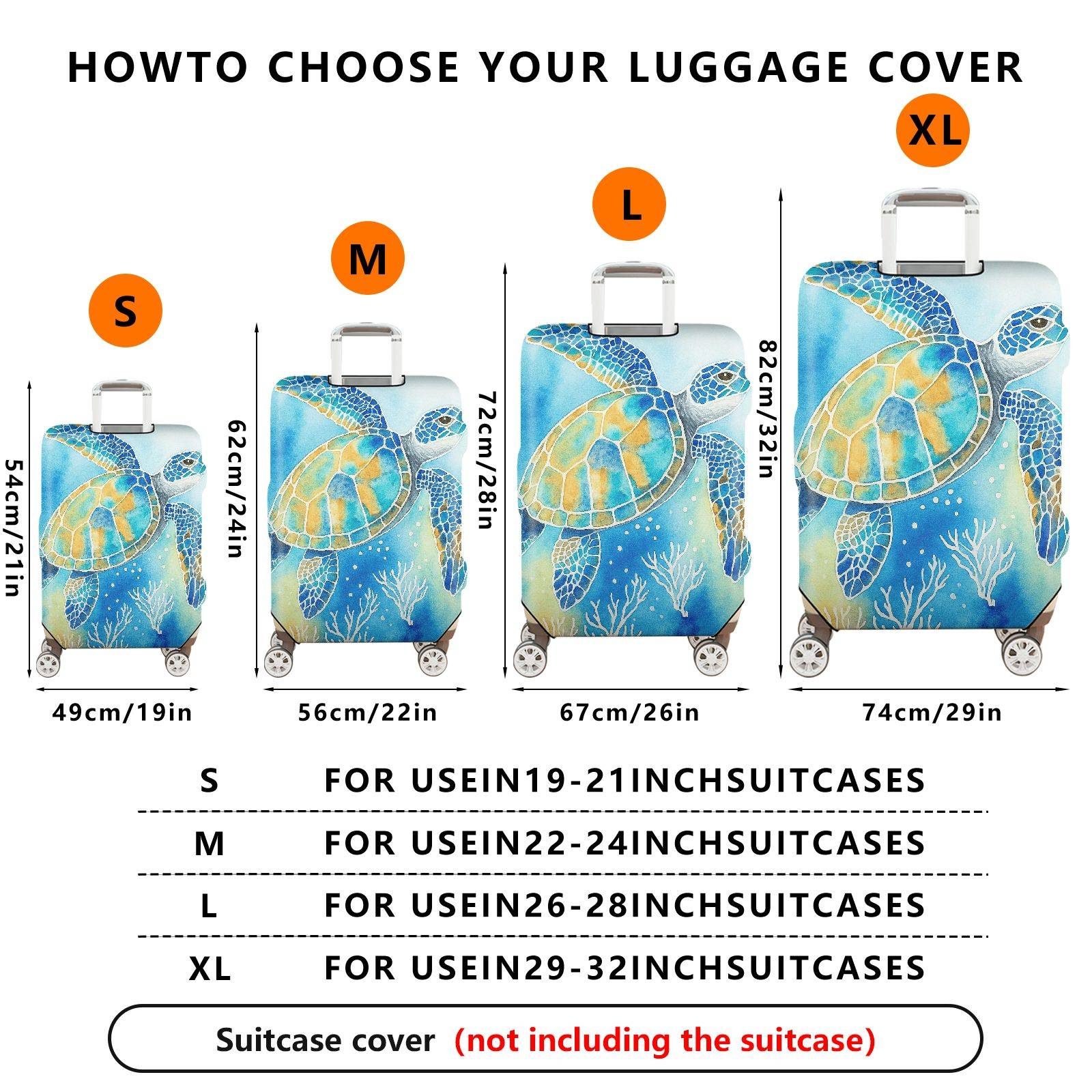 1-Piece Ocean Turtle Coral Reef Abstract Art Sea Life Theme  Suitcase Luggage Cover, Stretch Protective Sleeve