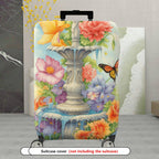 1-Piece Fountain Floral Butterfly Colorful Nature Art  Suitcase Luggage Cover, Stretch Protective Sleeve