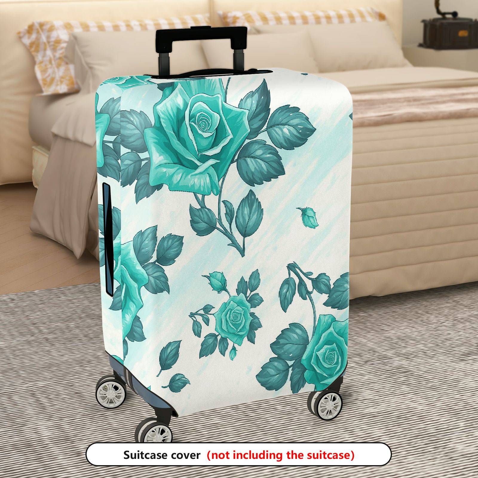 1-Piece Blue Rose Floral Artistic Elegant Stylish Chic  Suitcase Luggage Cover, Stretch Protective Sleeve