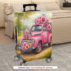 1-Piece Pink Flower Truck Vintage Nature Retro Floral  Suitcase Luggage Cover, Stretch Protective Sleeve