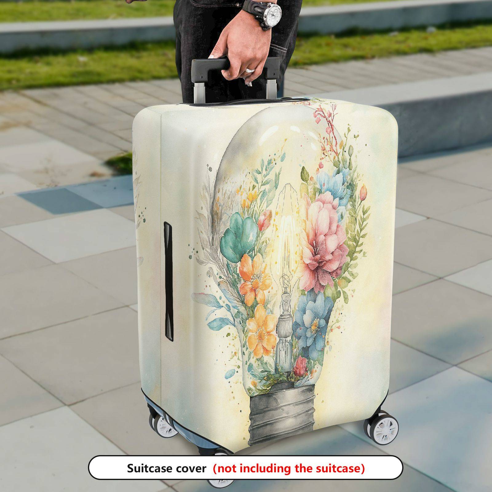 1-Piece Floral  Bulb Painting Artistic Abstract Watercolor  Suitcase Luggage Cover, Stretch Protective Sleeve