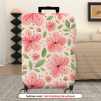 1-Piece Floral Pink Green Butterfly Leaf Flower  Suitcase Luggage Cover, Stretch Protective Sleeve