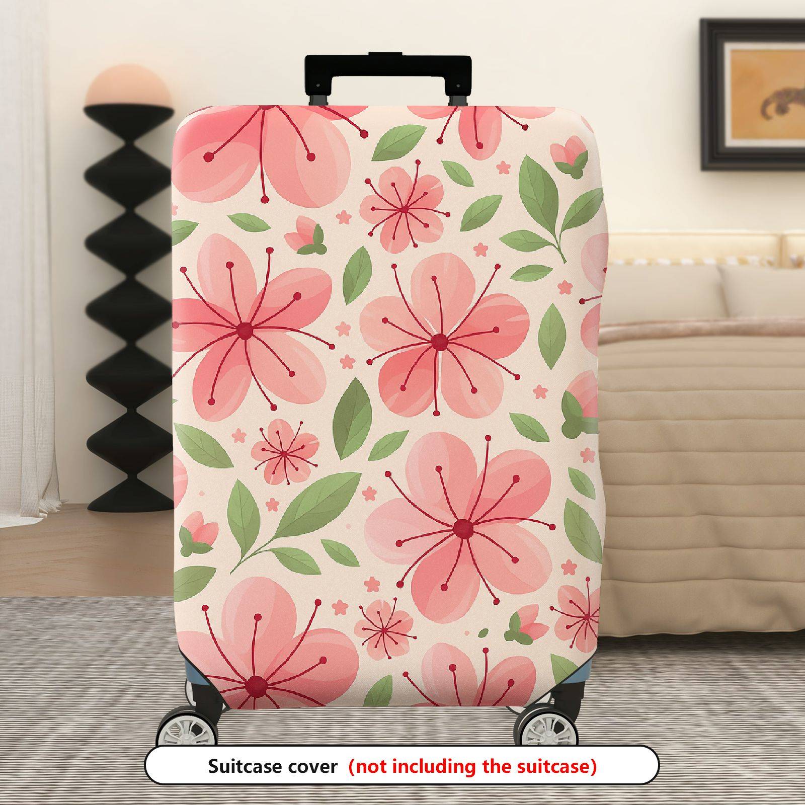 1-Piece Floral Pink Green Butterfly Leaf Flower  Suitcase Luggage Cover, Stretch Protective Sleeve