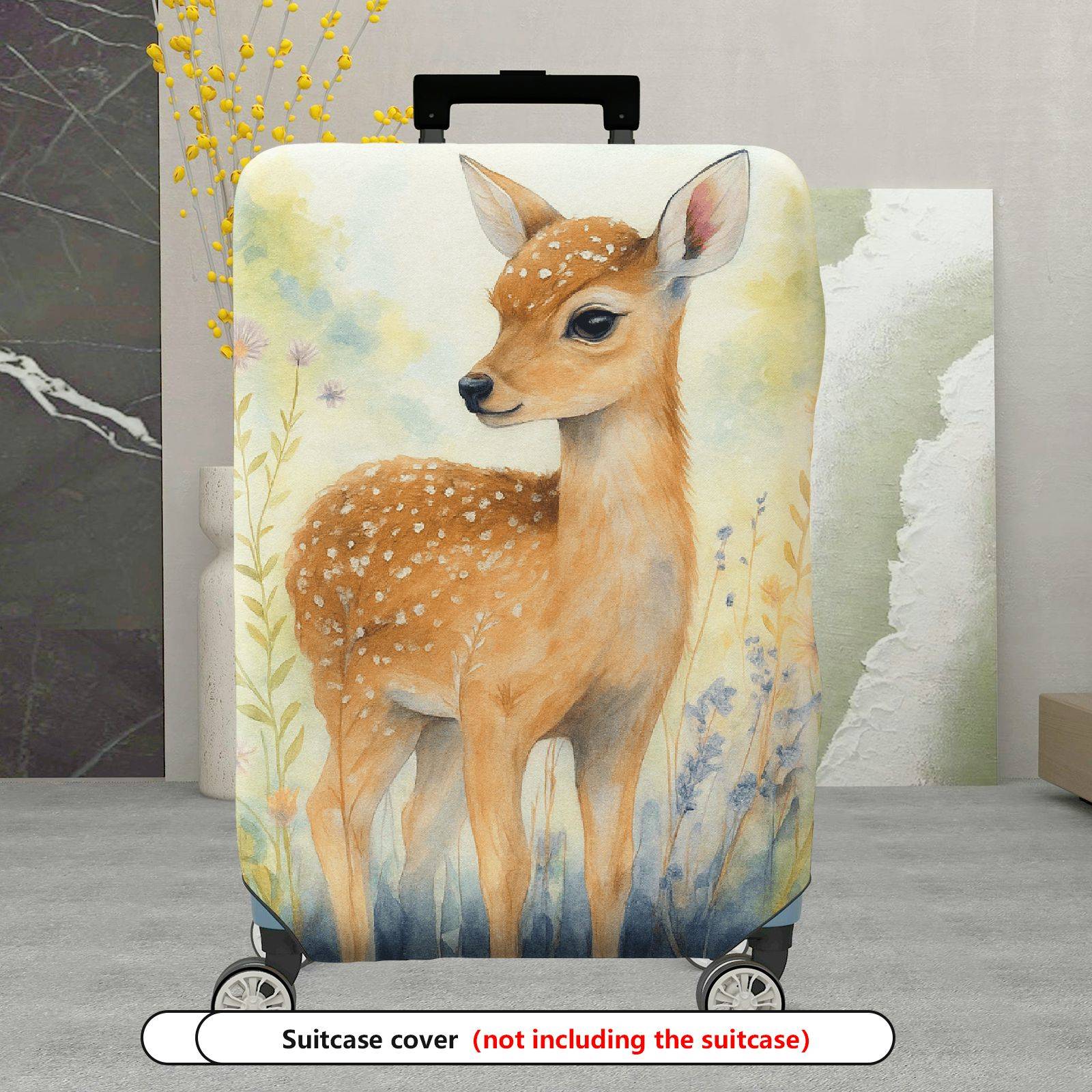 1-Piece Deer Floral Nature Artistic Watercolor Animal  Suitcase Luggage Cover, Stretch Protective Sleeve