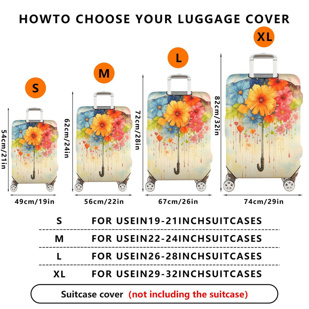 1-Piece Floral Umbrella Watercolor Art Colorful  Suitcase Luggage Cover, Stretch Protective Sleeve