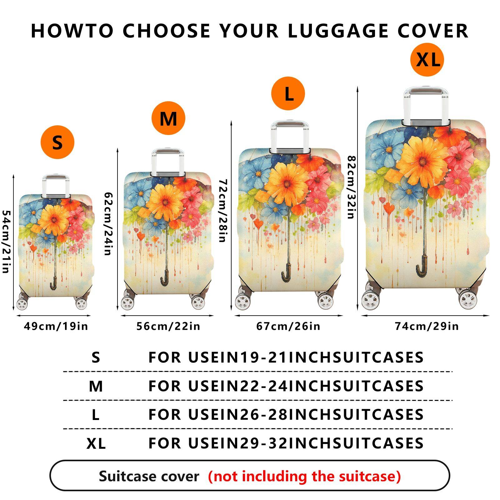 1-Piece Floral Umbrella Watercolor Art Colorful  Suitcase Luggage Cover, Stretch Protective Sleeve