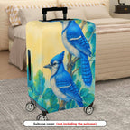 1-Piece Blue Jay Bird Leaf Artistic  Suitcase Luggage Cover, Stretch Protective Sleeve