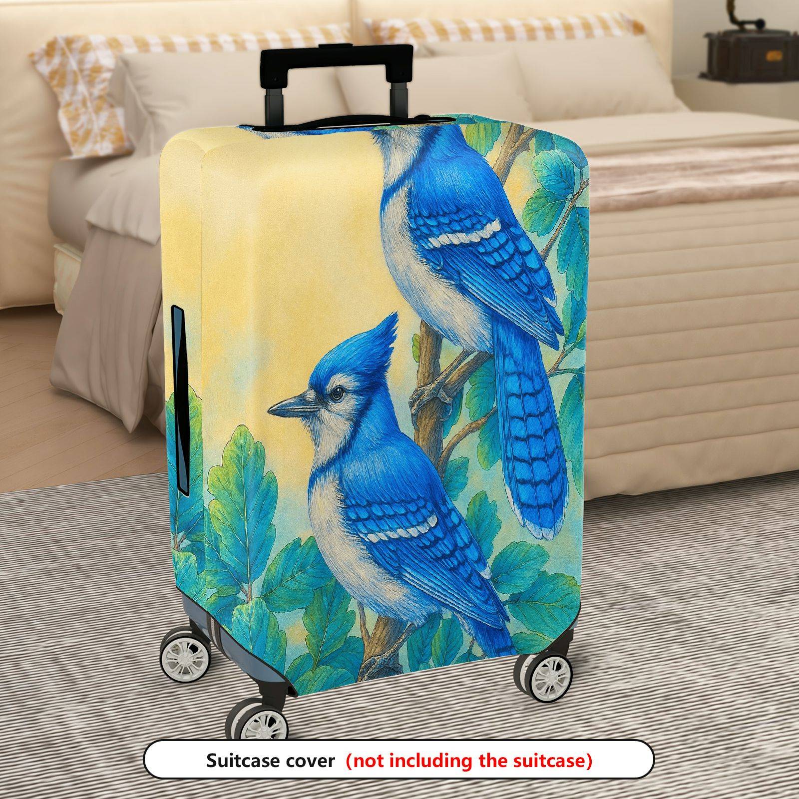 1-Piece Blue Jay Bird Leaf Artistic  Suitcase Luggage Cover, Stretch Protective Sleeve