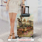 1-Piece Vintage Floral Steam Train Art Travel  Suitcase Luggage Cover, Stretch Protective Sleeve