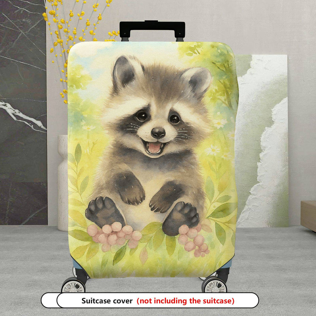 1-Piece Cute Raccoon Animal  Nature Green Flower  Suitcase Luggage Cover, Stretch Protective Sleeve