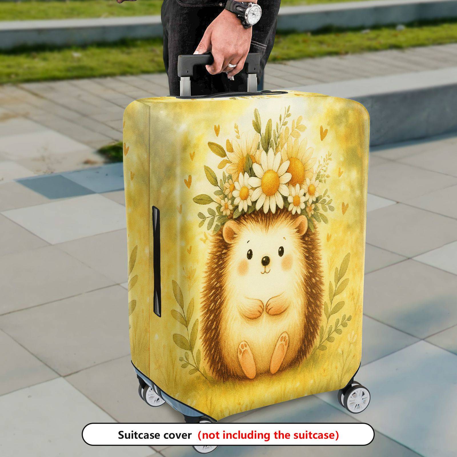 1-Piece Cute Animal Flower Hedgehog Yellow Nature Vintage  Suitcase Luggage Cover, Stretch Protective Sleeve