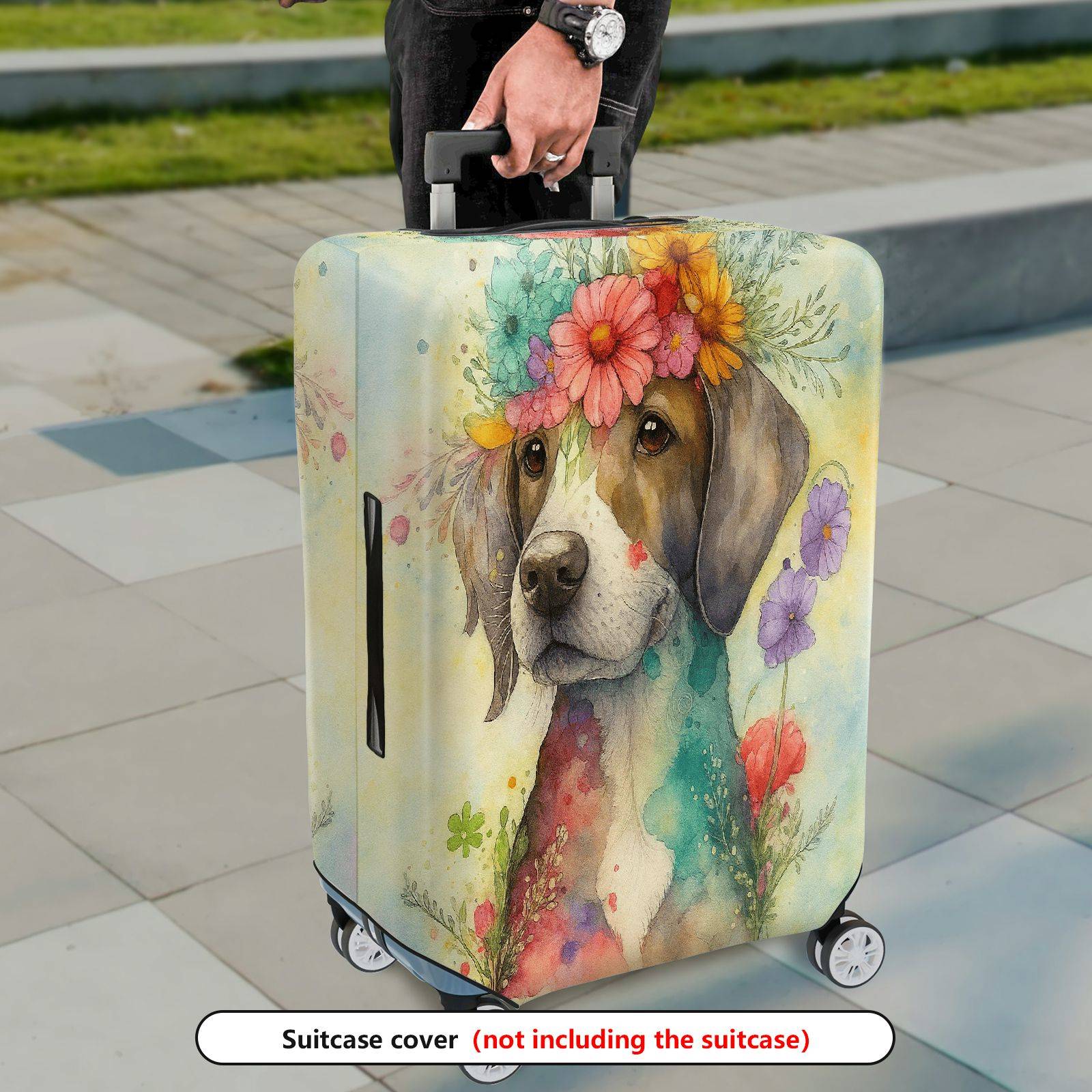 1-Piece Floral Dog Art Watercolor Colorful Artistic  Suitcase Luggage Cover, Stretch Protective Sleeve