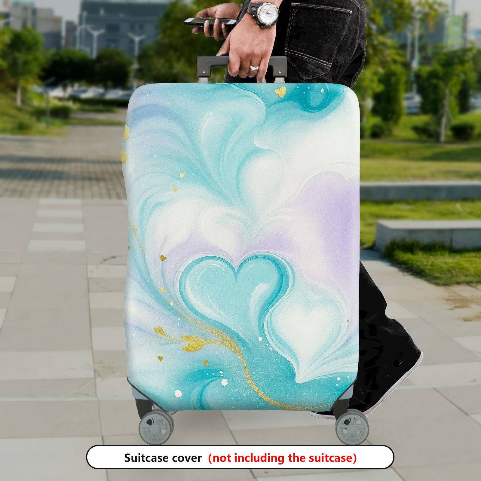 1-Piece Pastel Marble Watercolor Heart Golden Swirl  Suitcase Luggage Cover, Stretch Protective Sleeve