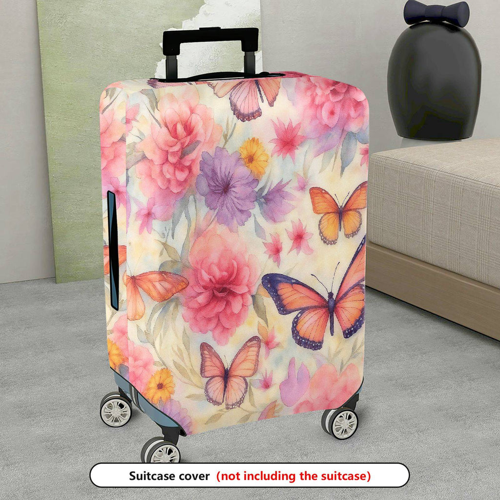 1-Piece Floral Butterfly Pink Abstract Garden Artistic Whimsical  Suitcase Luggage Cover, Stretch Protective Sleeve