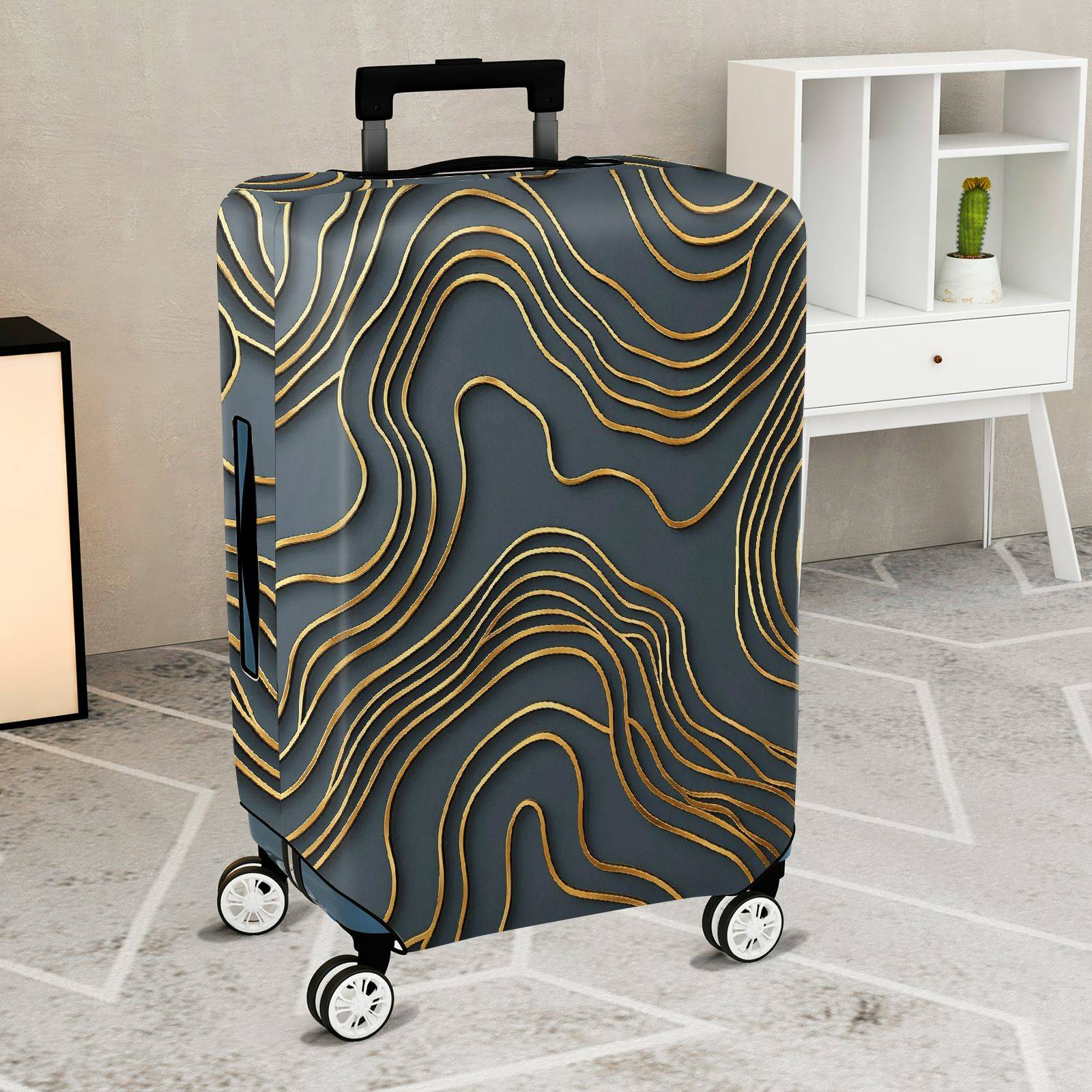 1-Piece Abstract Gold Line Geometric Modern Art  Suitcase Luggage Cover, Stretch Protective Sleeve